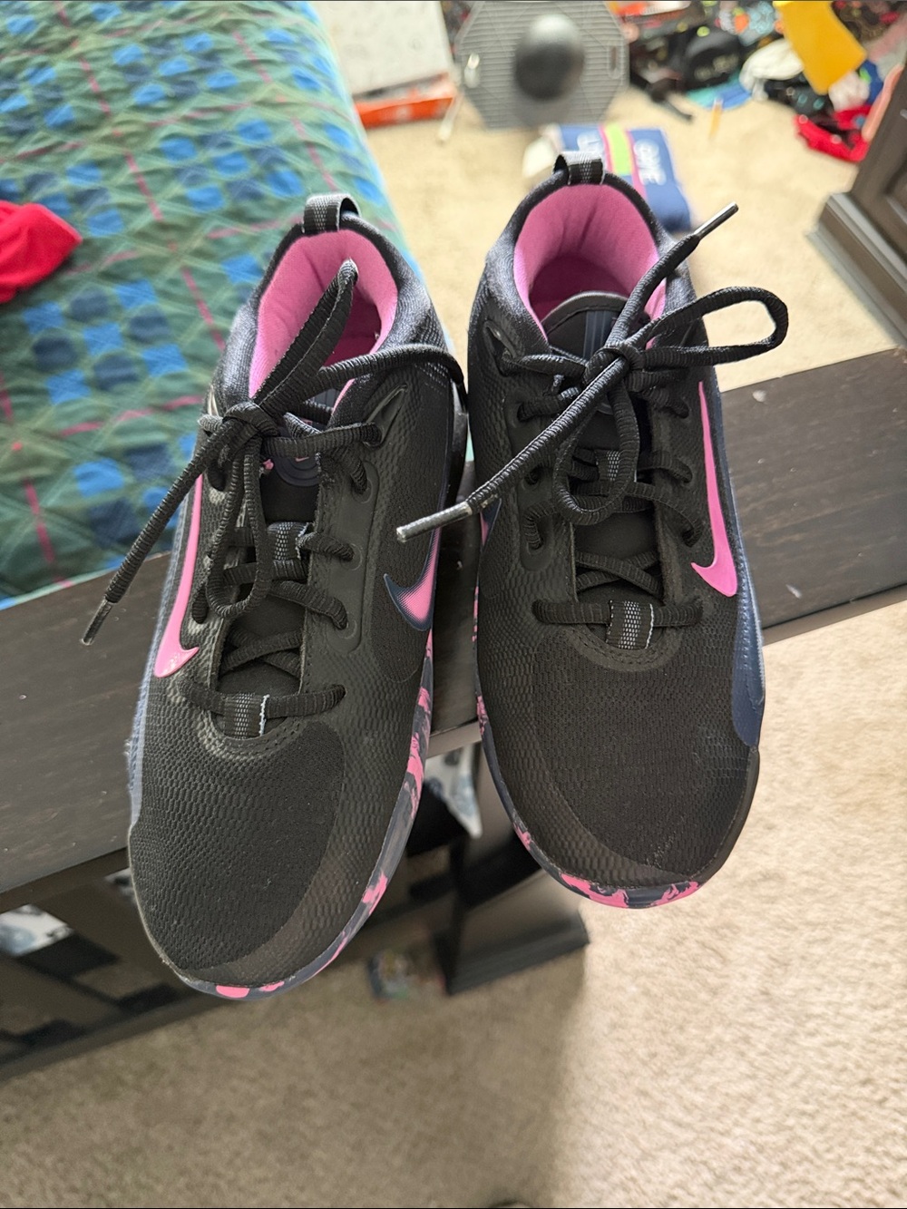 Nike Kids Black Sneakers with Pink Accents